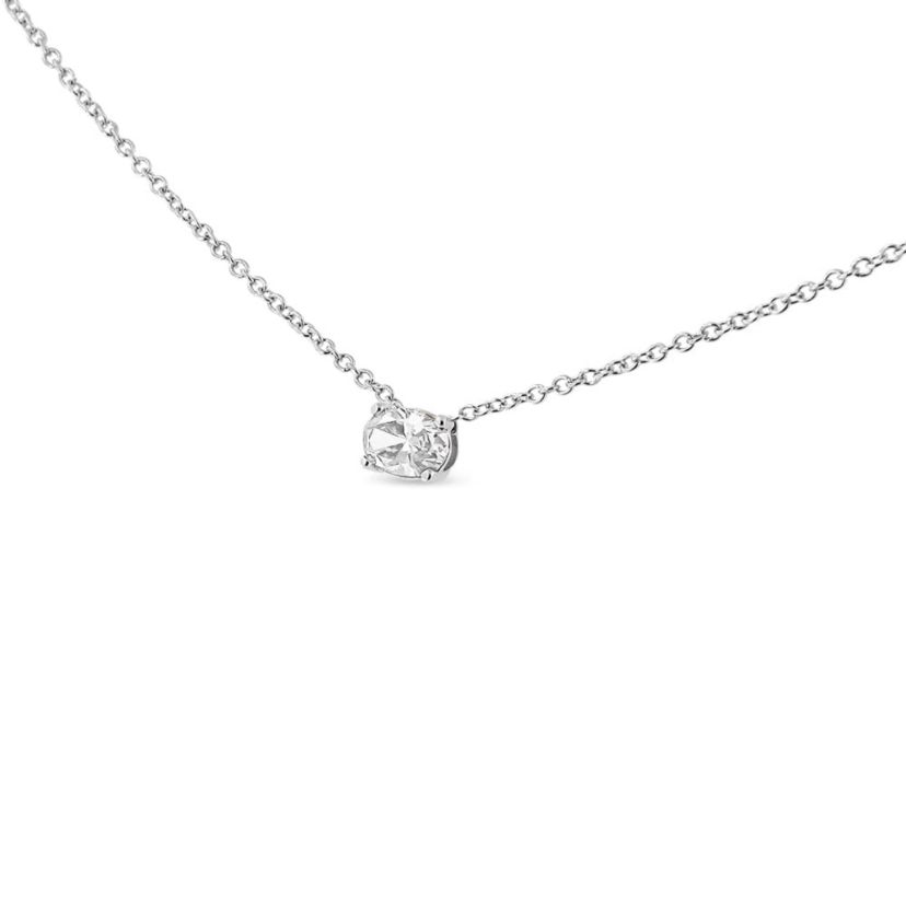 Lab Created 14K White Gold 3/8 Cttw Lab Grown Oval Solitaire Diamond East West Pendant Necklace