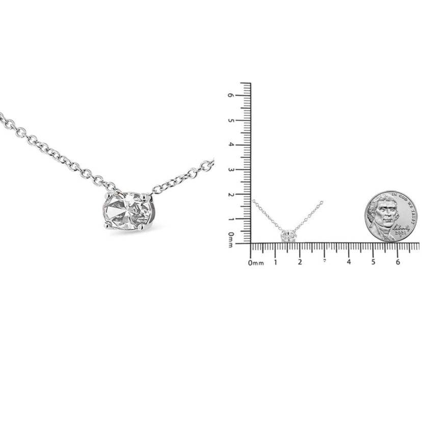 Lab Created 14K White Gold 3/8 Cttw Lab Grown Oval Solitaire Diamond East West Pendant Necklace