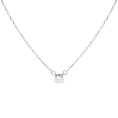 Haus of Brilliance Lab Created 14K White Gold 1/4 Cttw Lab Grown Oval Solitaire Diamond East West Pendant Necklace, 18 in
