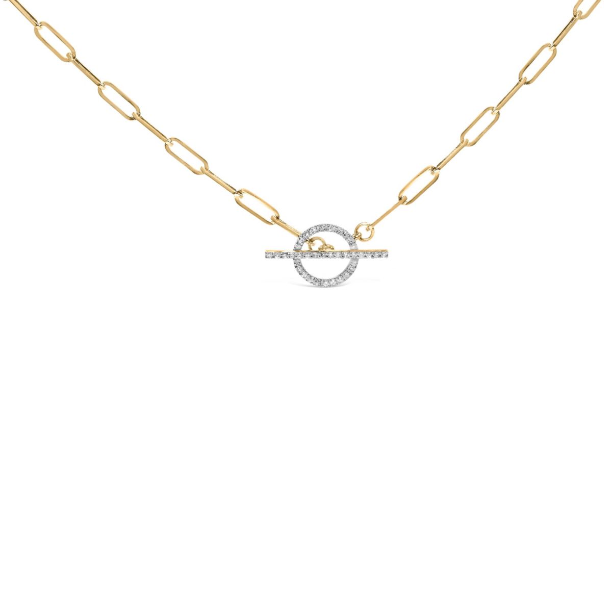 14KT Yellow Gold 1/4 Cttw Diamond Toggle Clasp Paperclip Link Necklace - 18" Inches