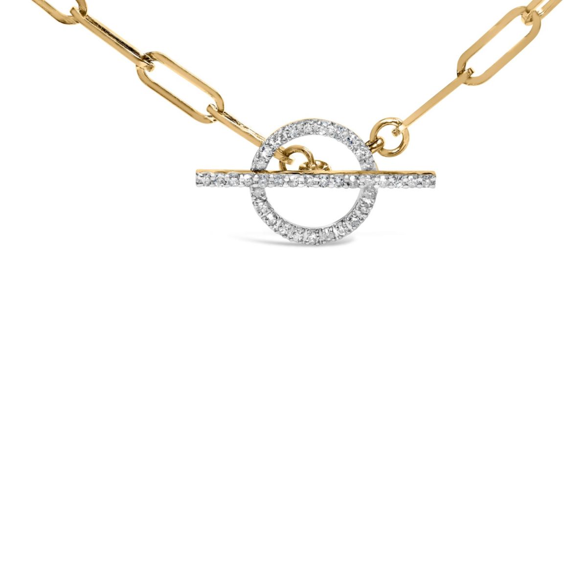 14KT Yellow Gold 1/4 Cttw Diamond Toggle Clasp Paperclip Link Necklace - 18" Inches