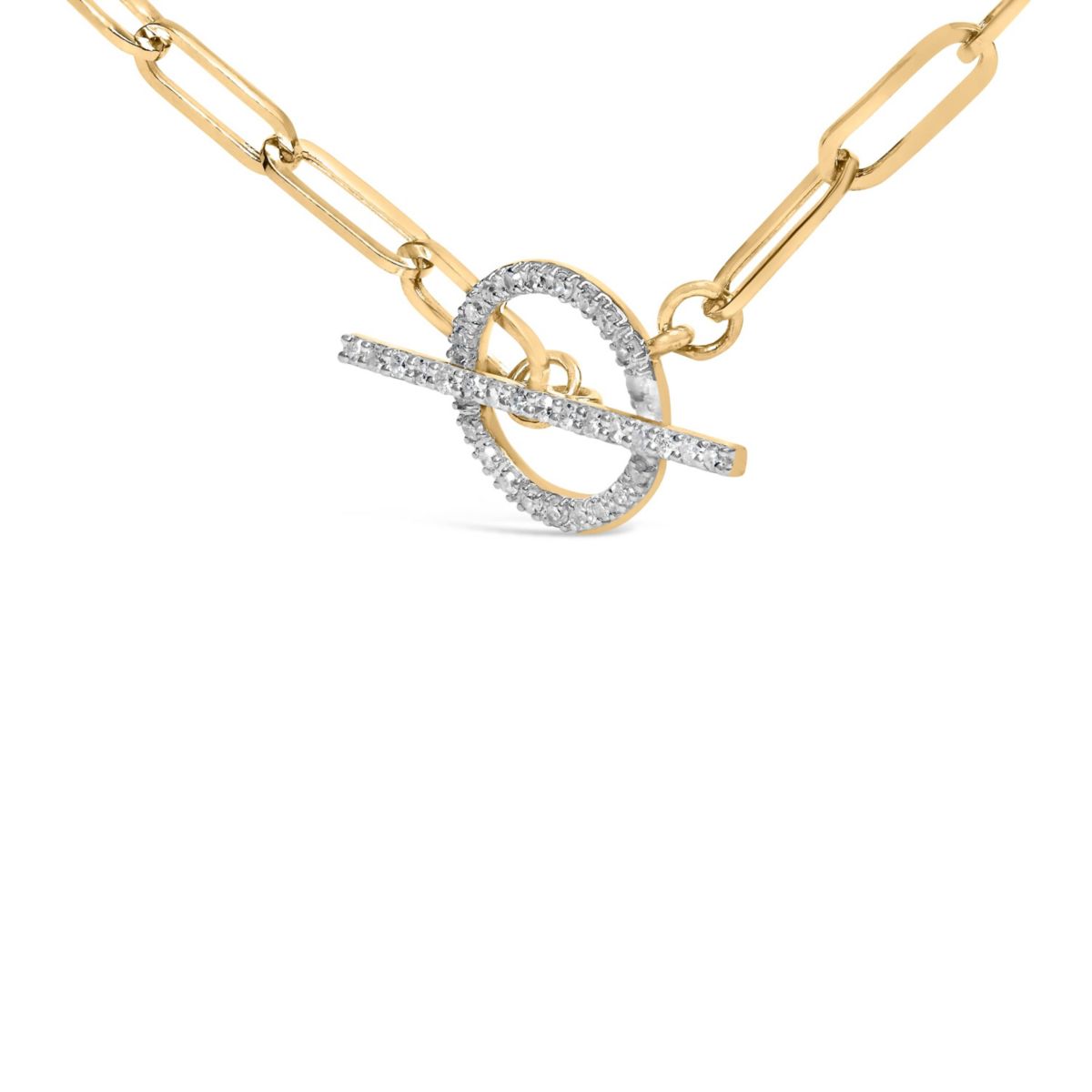 14KT Yellow Gold 1/4 Cttw Diamond Toggle Clasp Paperclip Link Necklace - 18" Inches