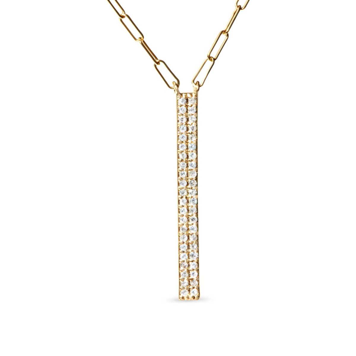 14K Yellow Gold 3/8 Cttw Two-Strand Marquise and Bar Charm Paper Clip Necklace