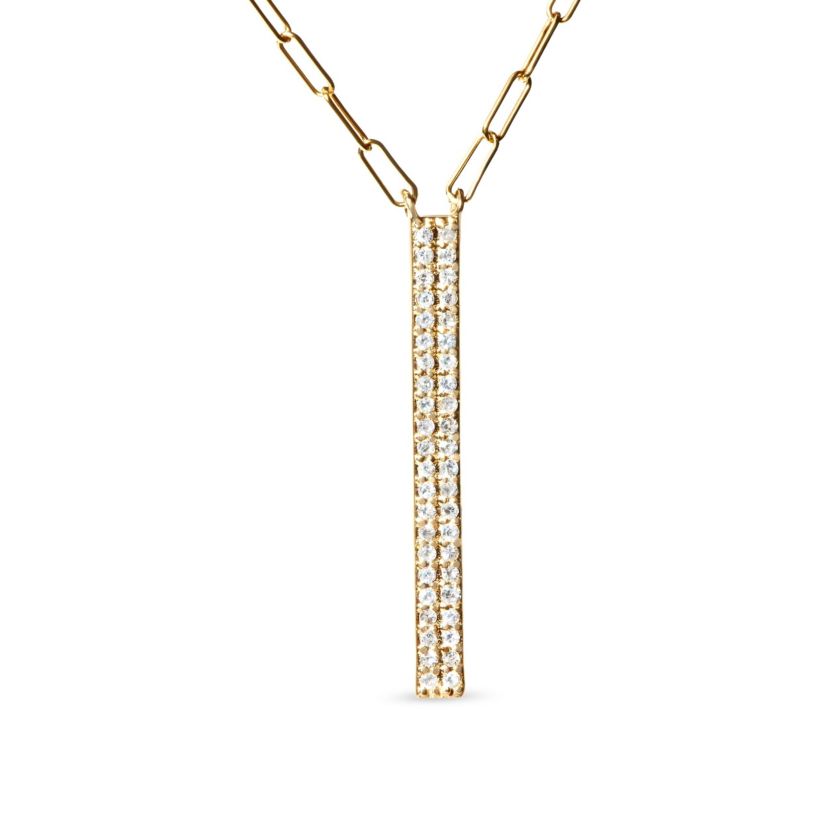 14K Yellow Gold 3/8 Cttw Two-Strand Marquise and Bar Charm Paper Clip Necklace