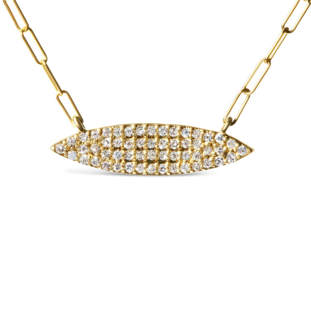 14K Yellow Gold 3/8 Cttw Two-Strand Marquise and Bar Charm Paper Clip Necklace