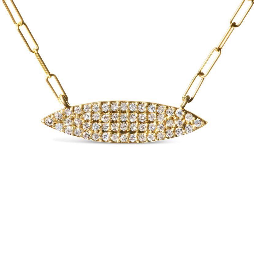 14K Yellow Gold 3/8 Cttw Two-Strand Marquise and Bar Charm Paper Clip Necklace