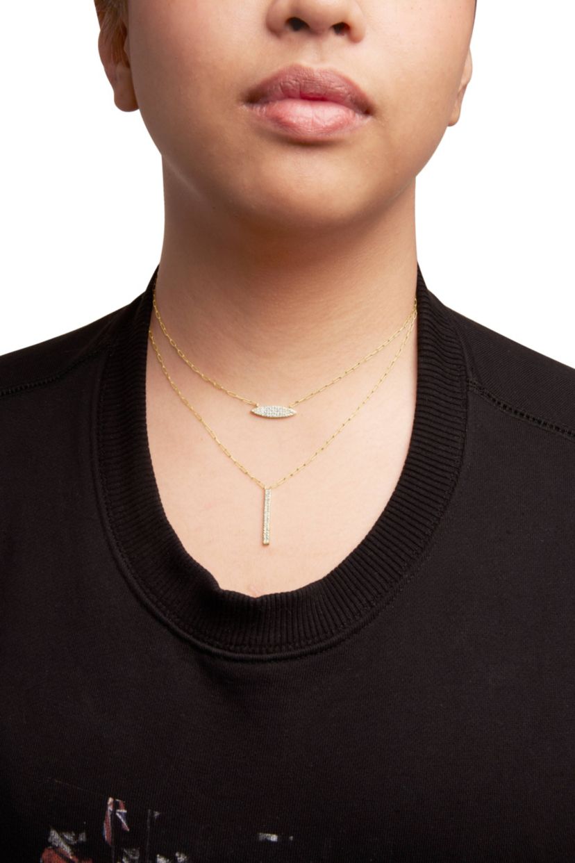 14K Yellow Gold 3/8 Cttw Two-Strand Marquise and Bar Charm Paper Clip Necklace