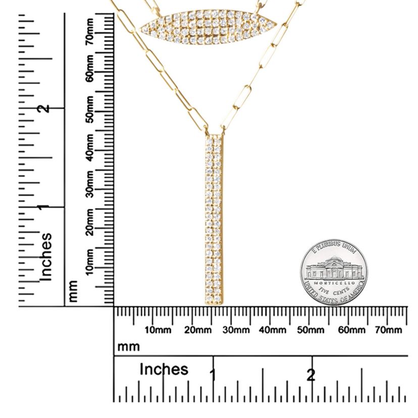 14K Yellow Gold 3/8 Cttw Two-Strand Marquise and Bar Charm Paper Clip Necklace