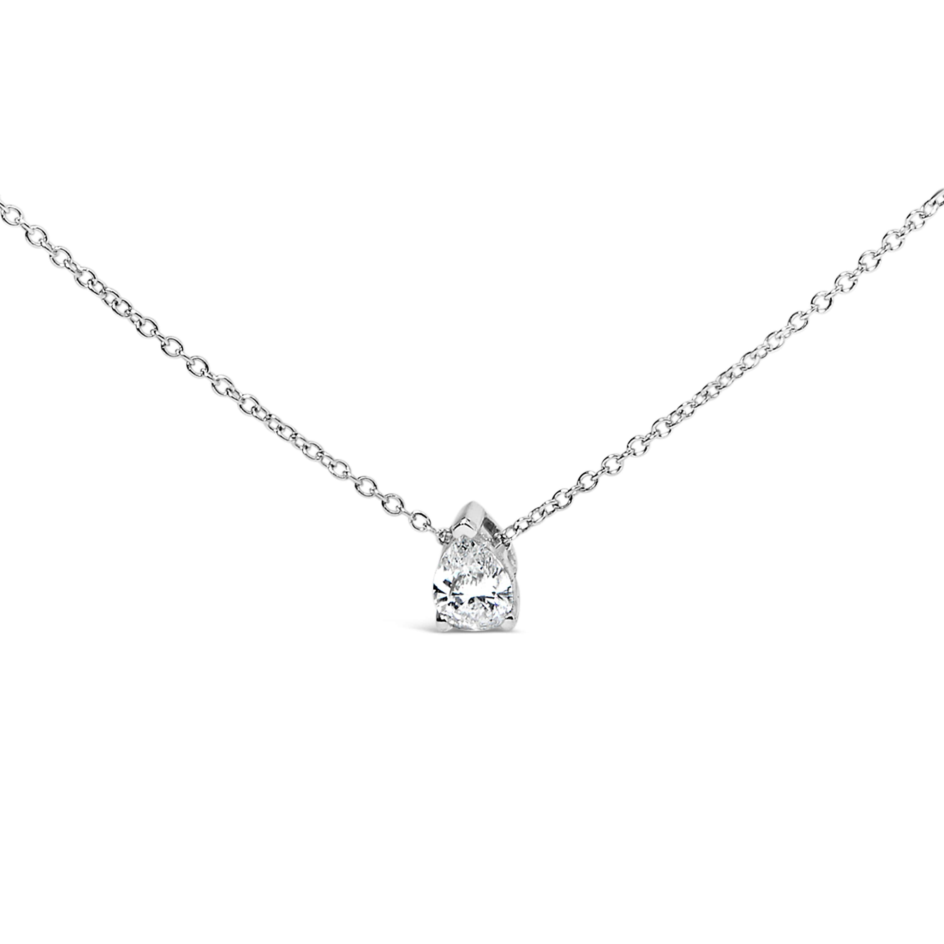 Lab Created 14K White Gold 1/2 Cttw Pear Shape Lab-Grown Diamond Solitaire Pendant Necklace