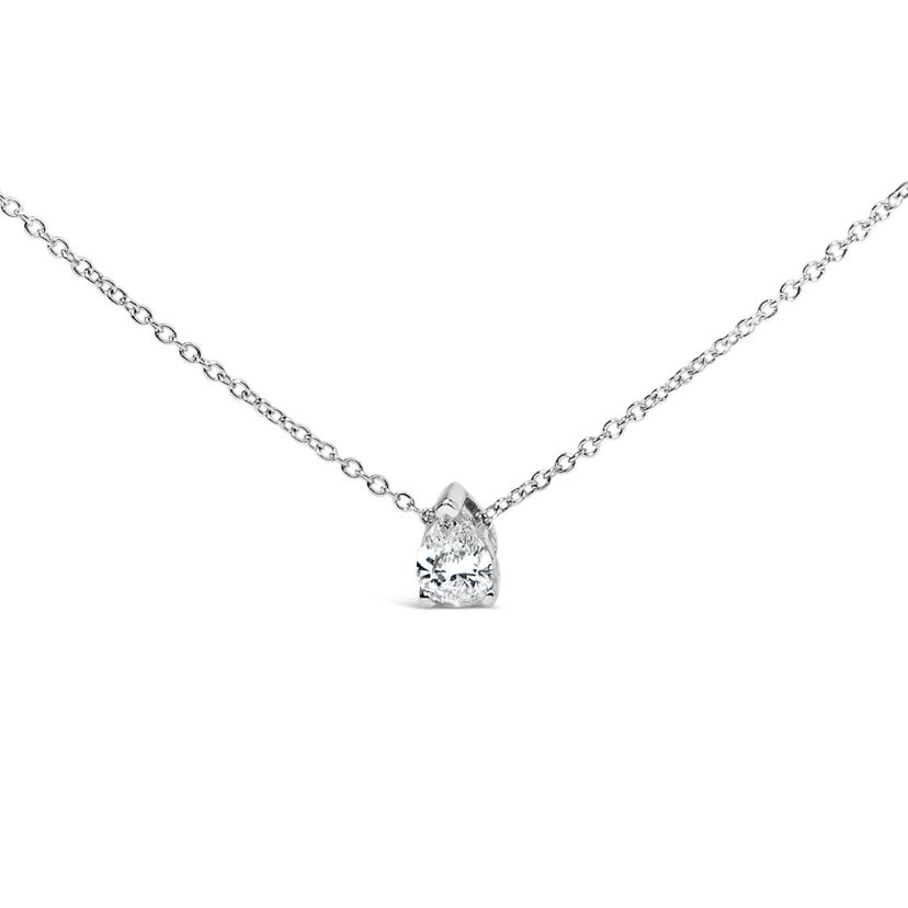 Lab Created 14K White Gold 1/2 Cttw Pear Shape Lab-Grown Diamond Solitaire Pendant Necklace