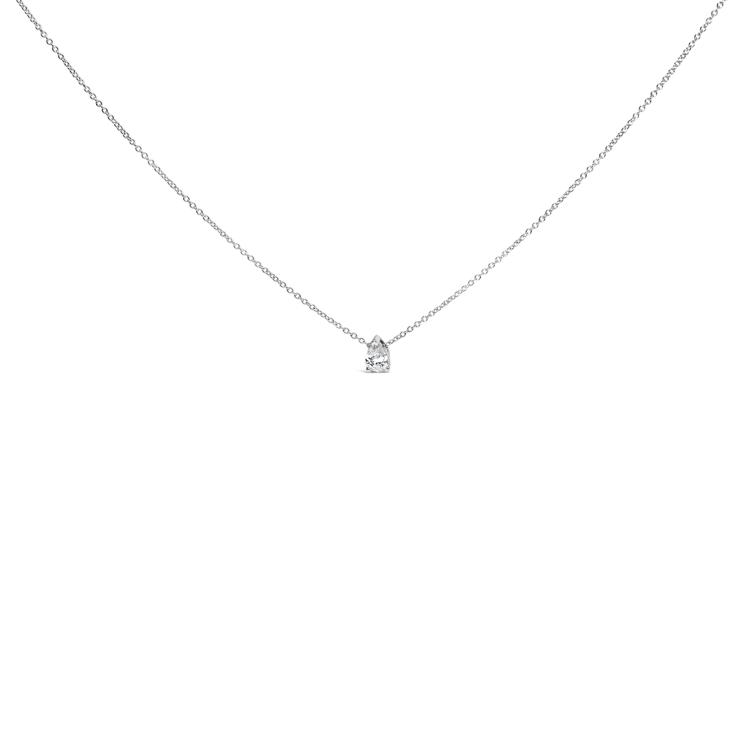 Lab Created 14K White Gold 1/2 Cttw Pear Shape Lab-Grown Diamond Solitaire Pendant Necklace