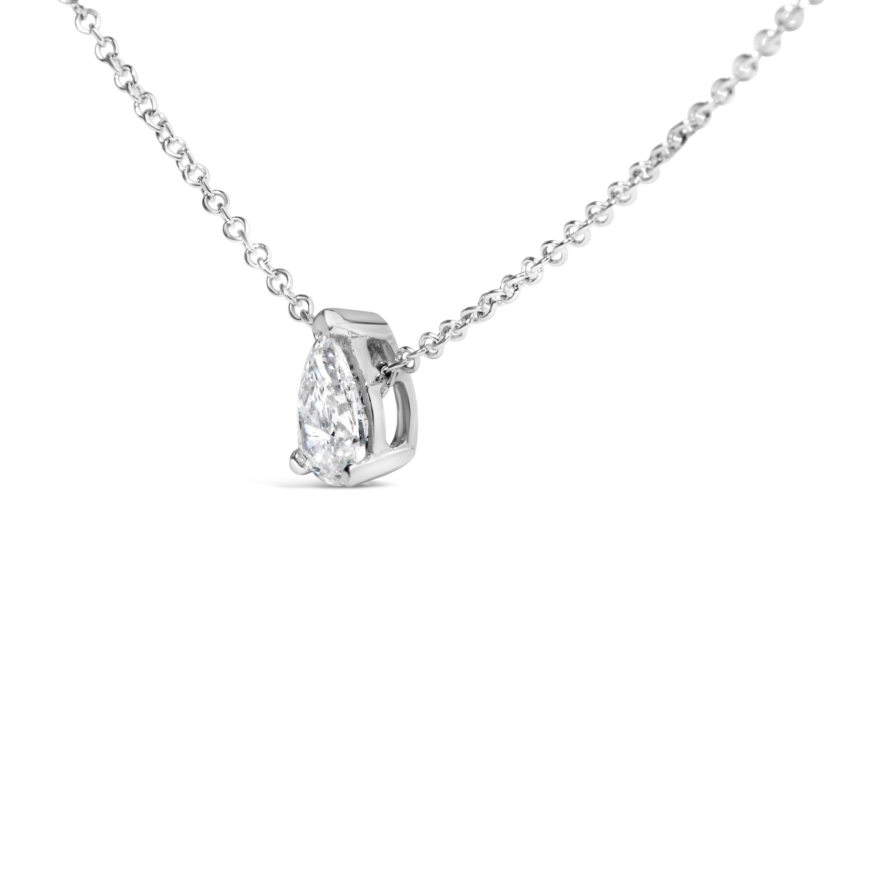 Lab Created 14K White Gold 1/2 Cttw Pear Shape Lab-Grown Diamond Solitaire Pendant Necklace