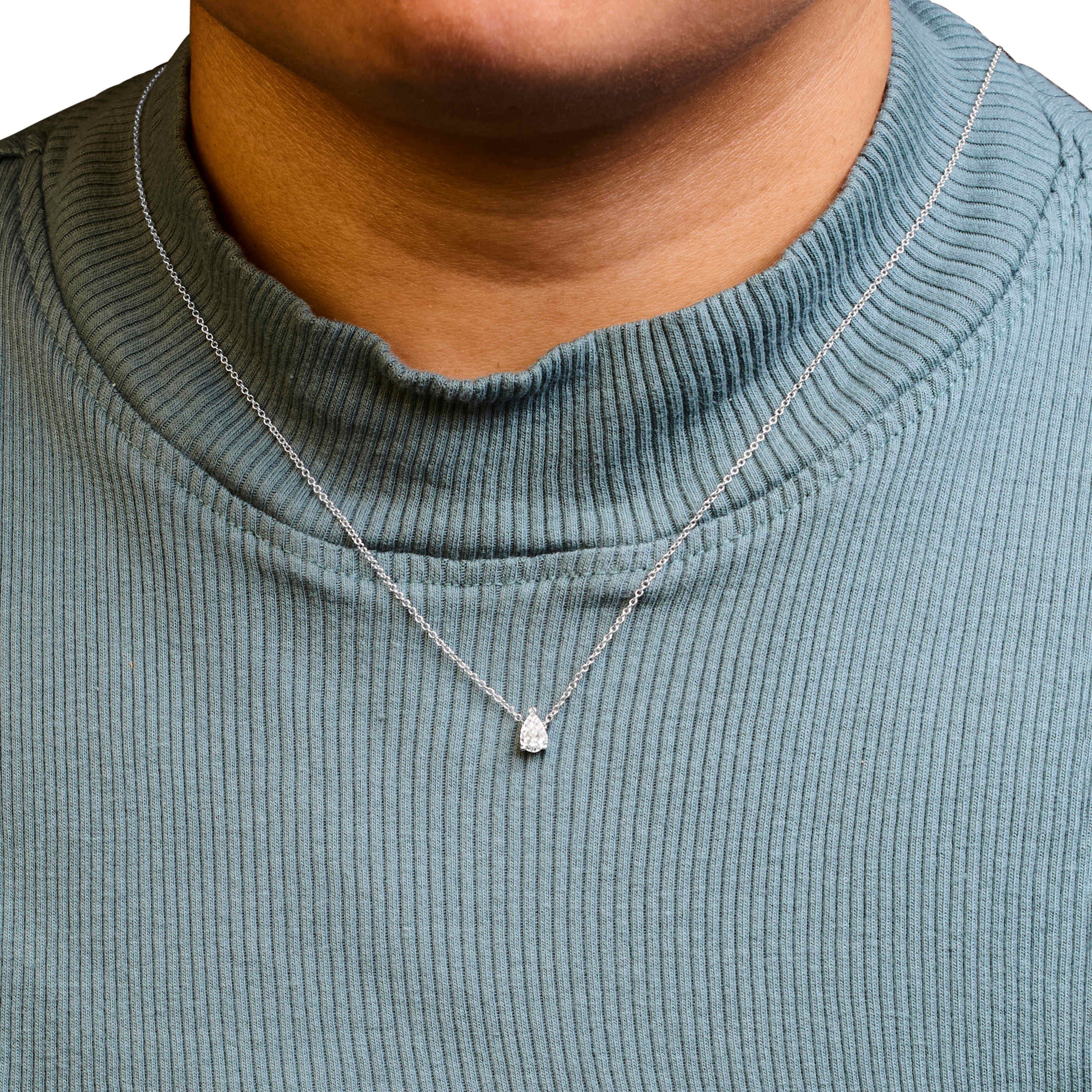 Lab Created 14K White Gold 1/2 Cttw Pear Shape Lab-Grown Diamond Solitaire Pendant Necklace