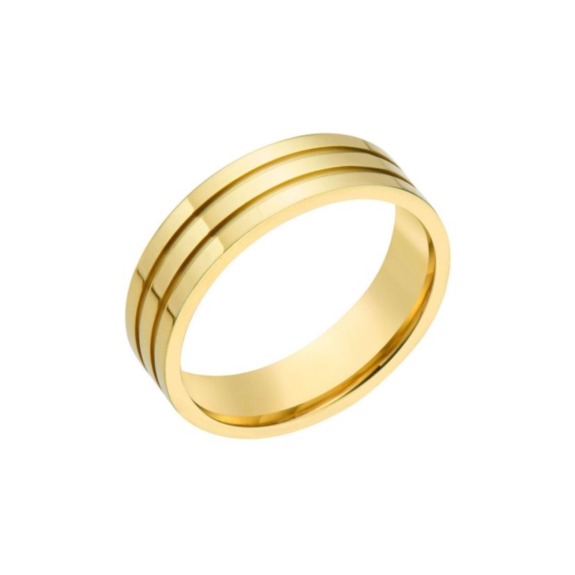 Mens Tarnish Resistant Three Line Band gold