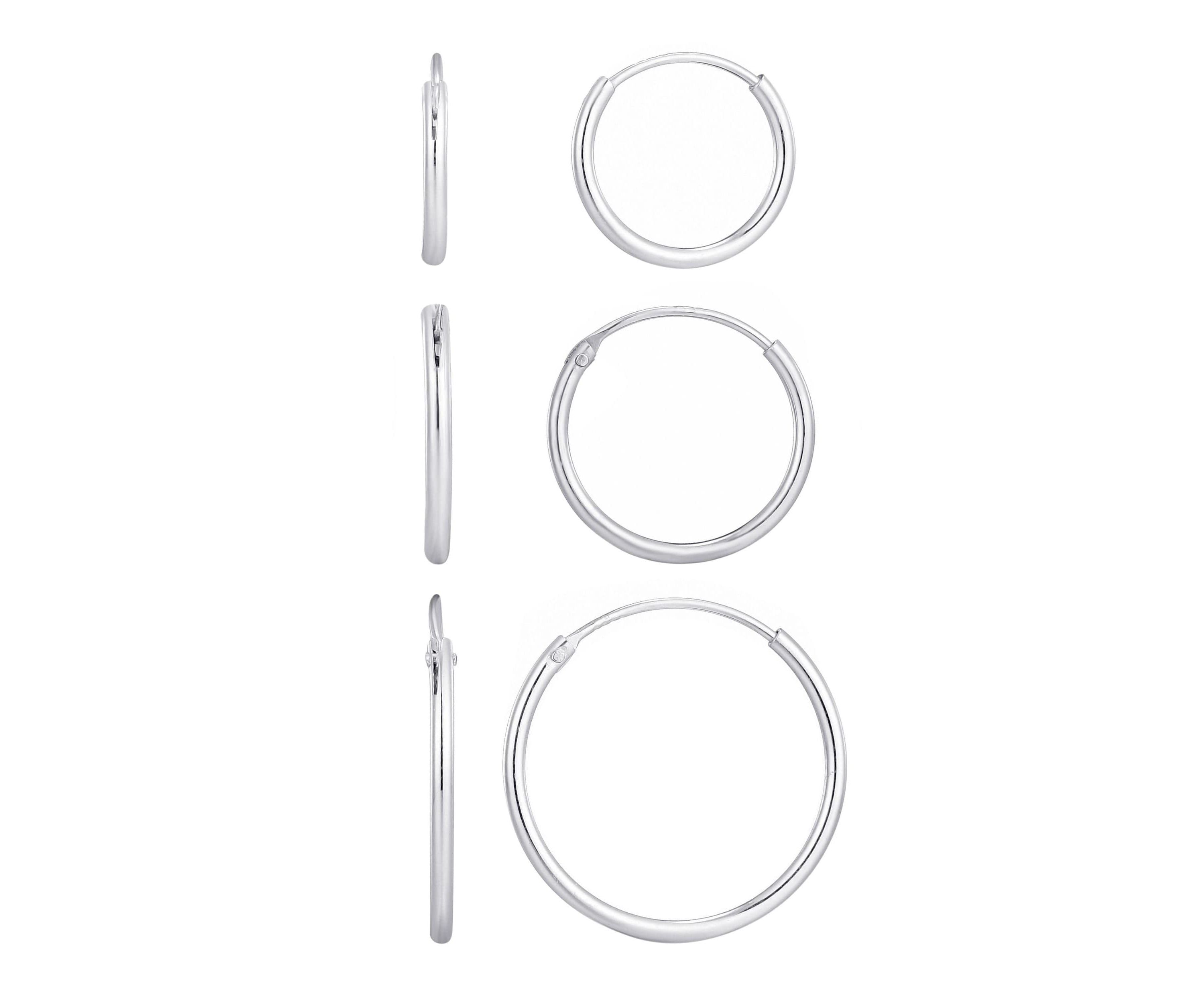 .925 Sterling Silver Set of 3 Endless Hoop Earrings
