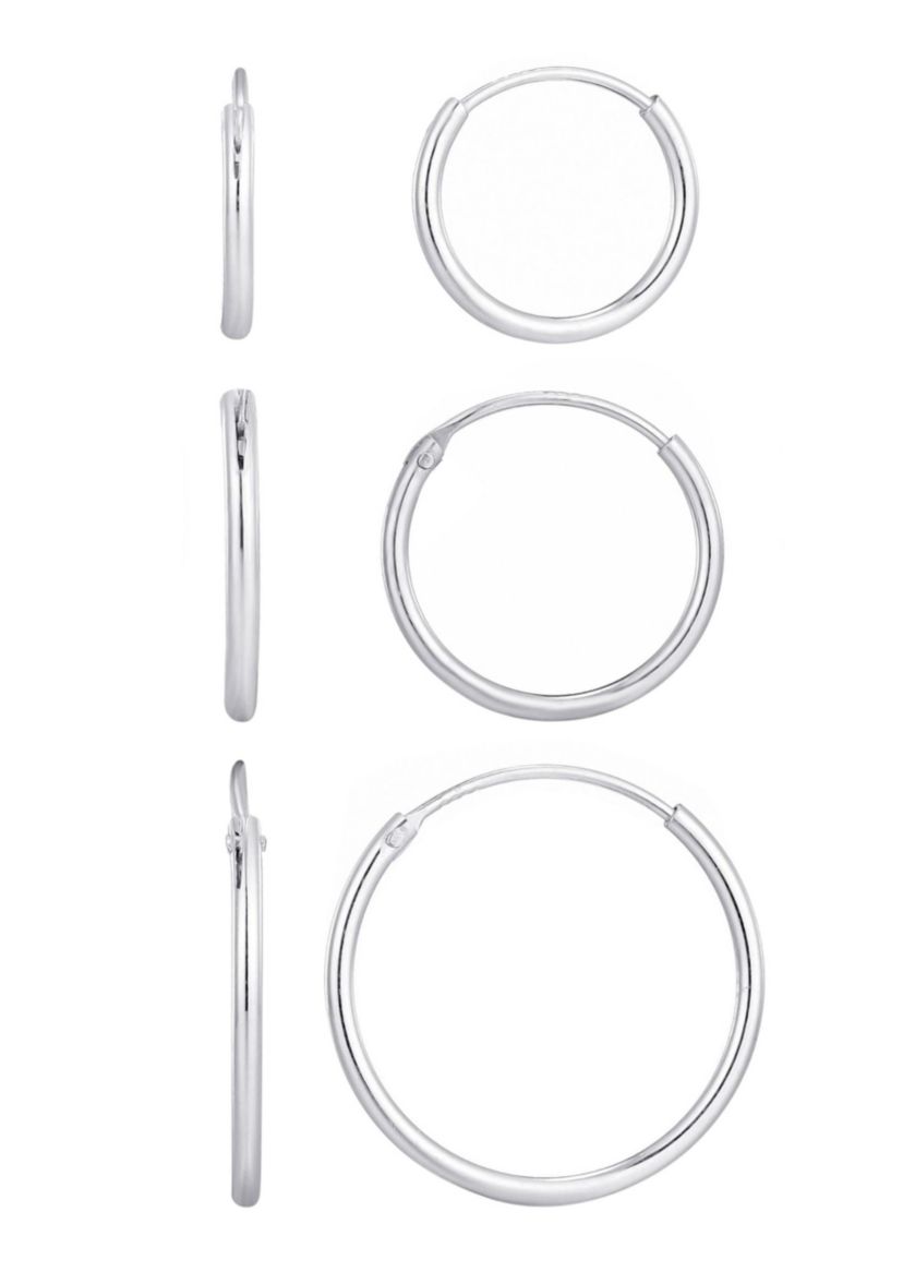 .925 Sterling Silver Set of 3 Endless Hoop Earrings