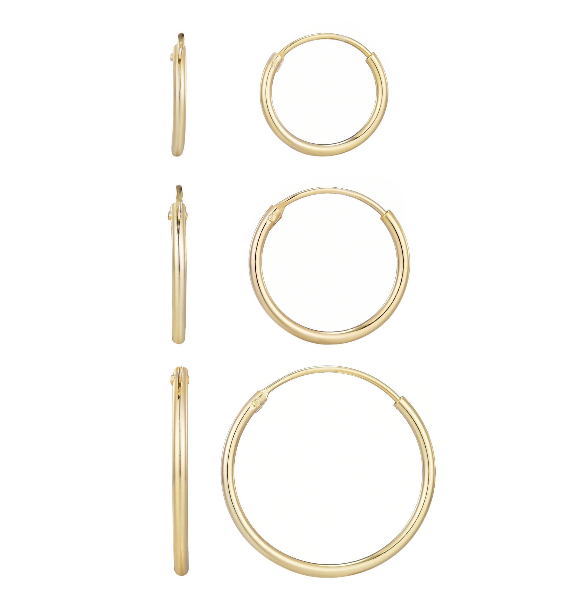 14k Gold Vermeil .925 Sterling Silver Set of 3 Endless Hoop Earrings