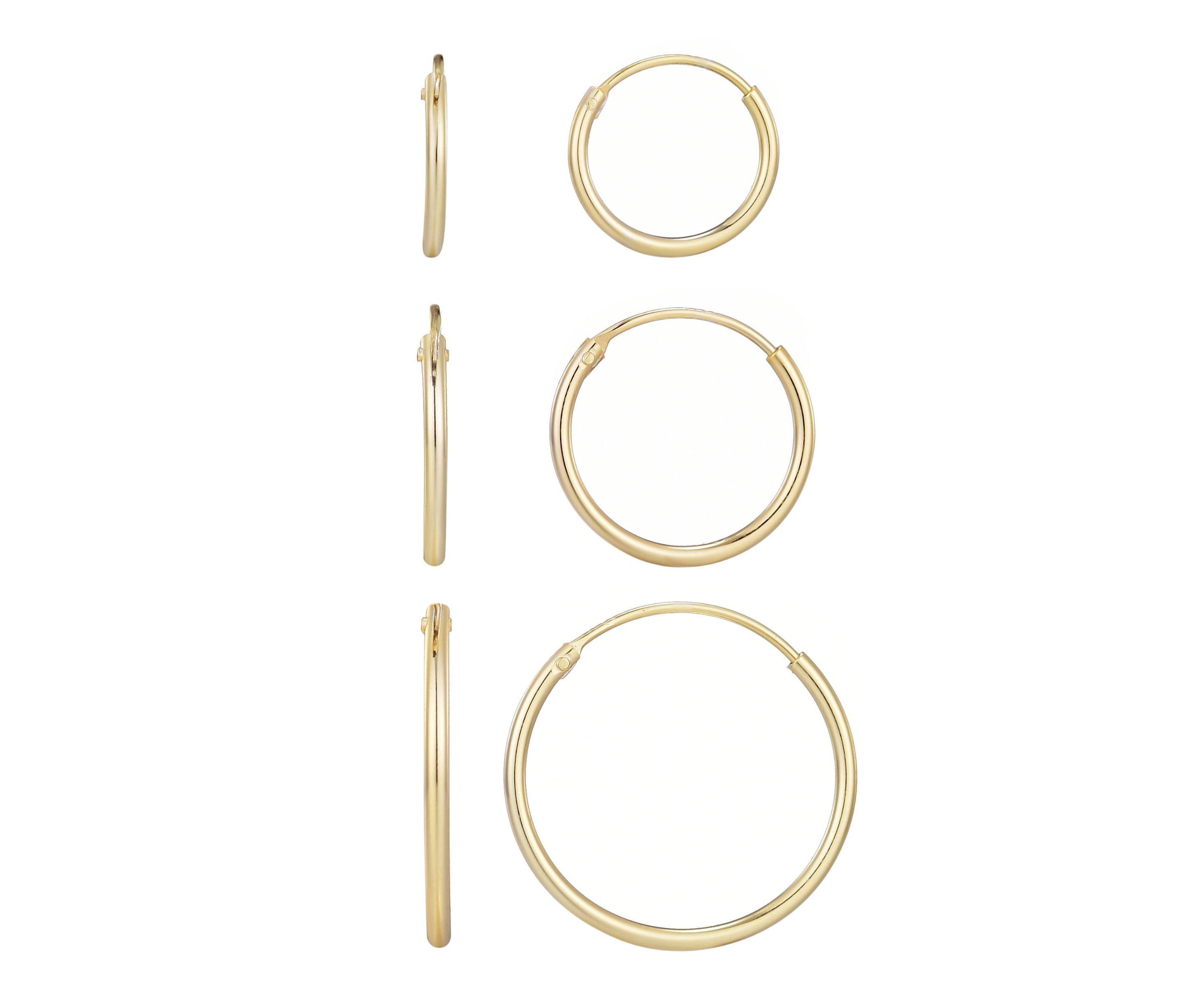 14k Gold Vermeil .925 Sterling Silver Set of 3 Endless Hoop Earrings