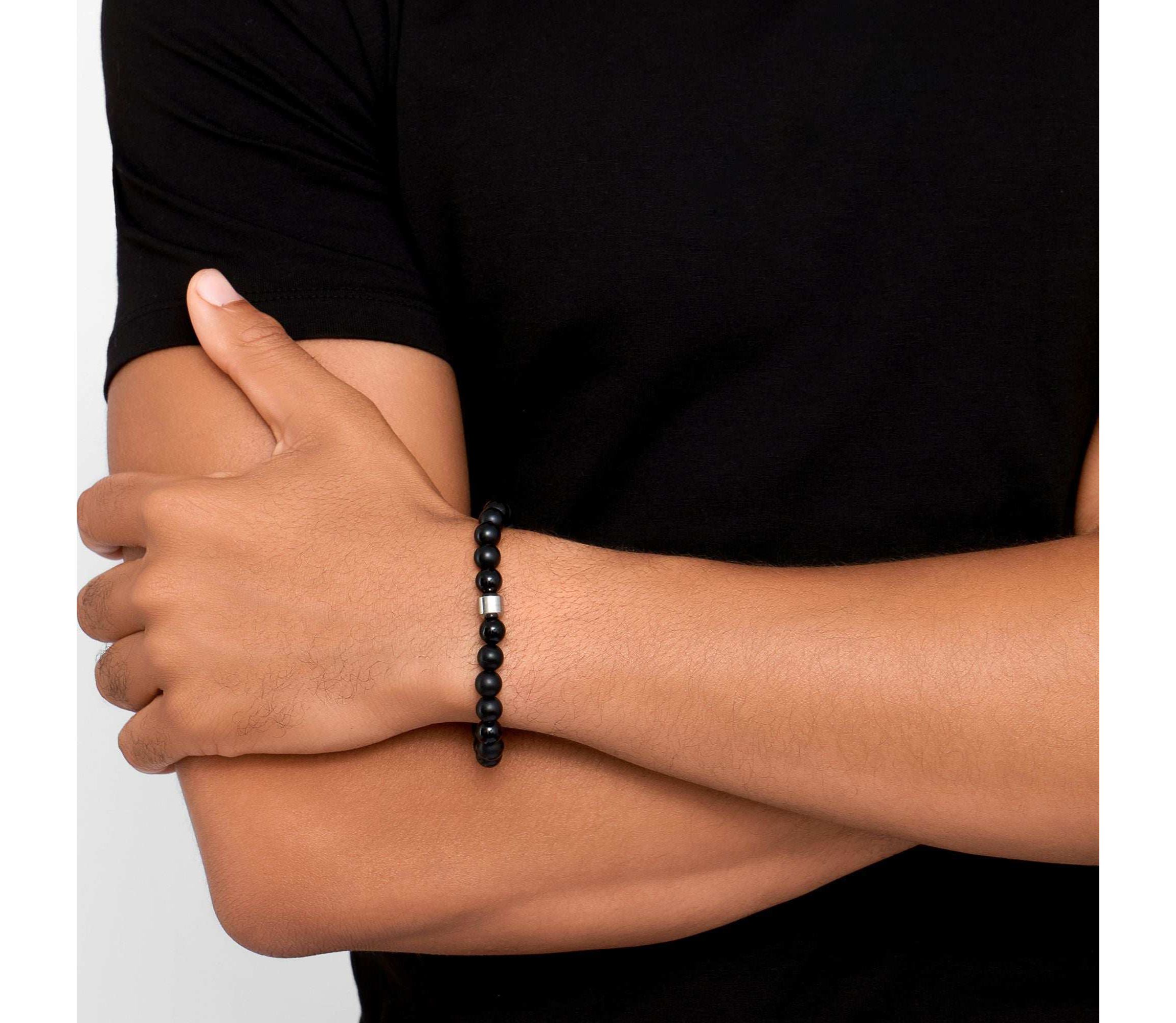 Mens Tarnish Resistant Rhodium Plated 8mm Ball Bracelet