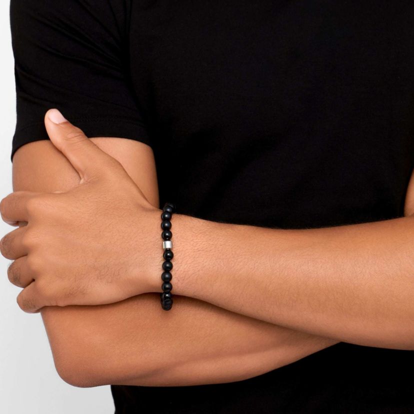 Mens Tarnish Resistant Rhodium Plated 8mm Ball Bracelet