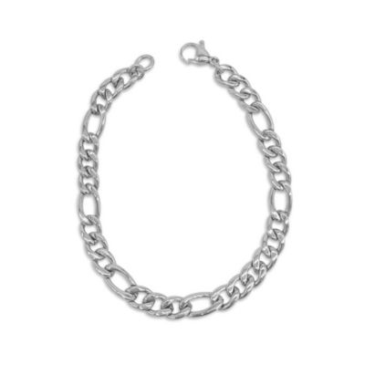Adornia Man Men's Tarnish Resistant Rhodium Plated 9 7mm Figaro Chain Bracelet, Silver