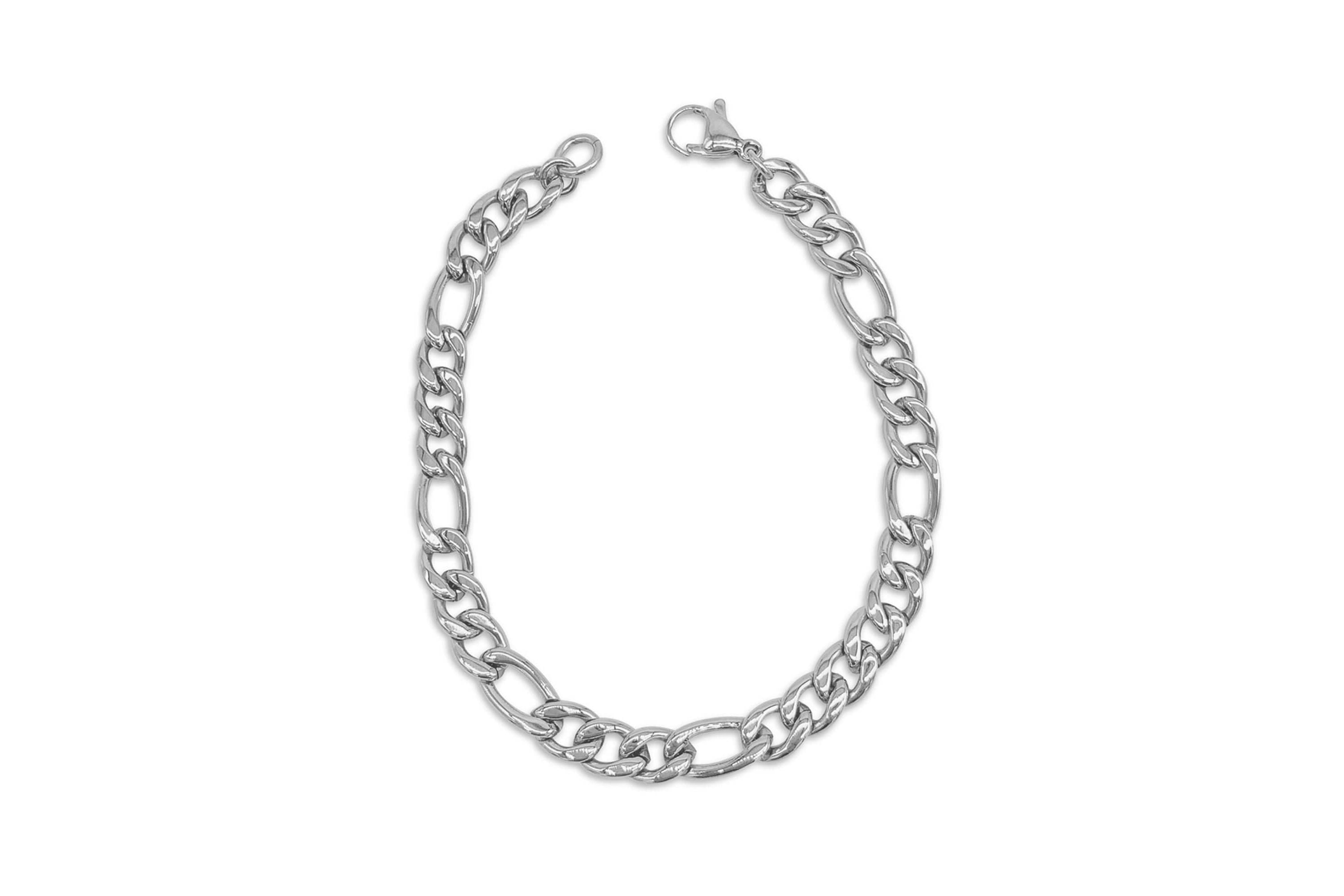 Mens Tarnish Resistant Rhodium Plated 9 7mm Figaro Chain Bracelet