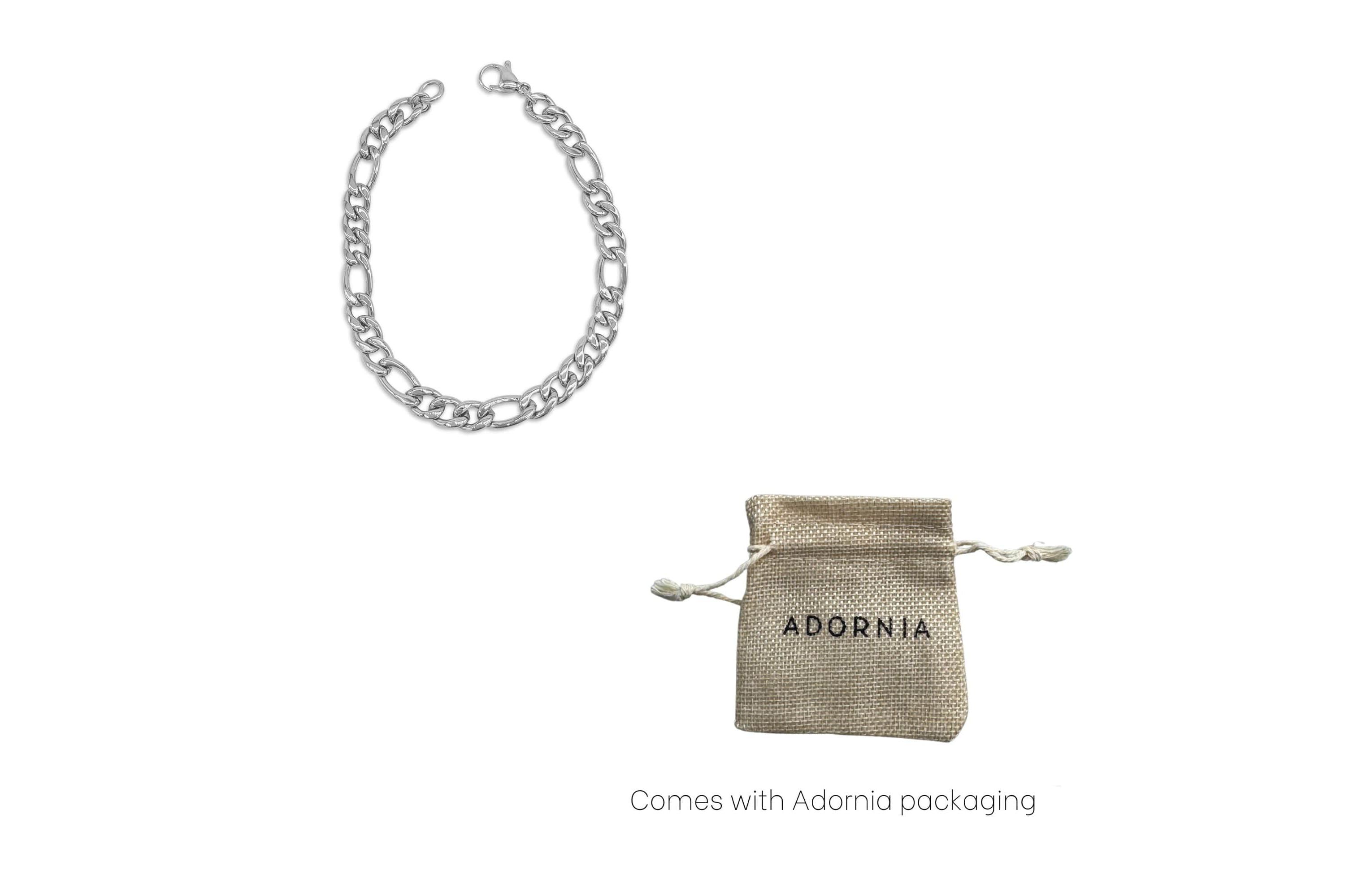 Mens Tarnish Resistant Rhodium Plated 9 7mm Figaro Chain Bracelet