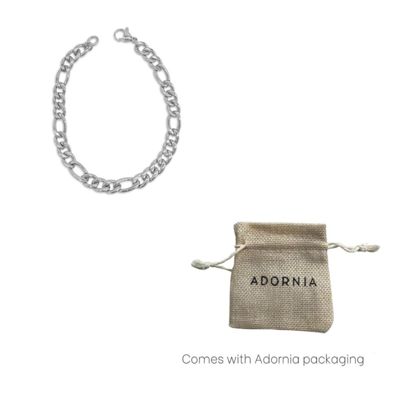 Mens Tarnish Resistant Rhodium Plated 9 7mm Figaro Chain Bracelet