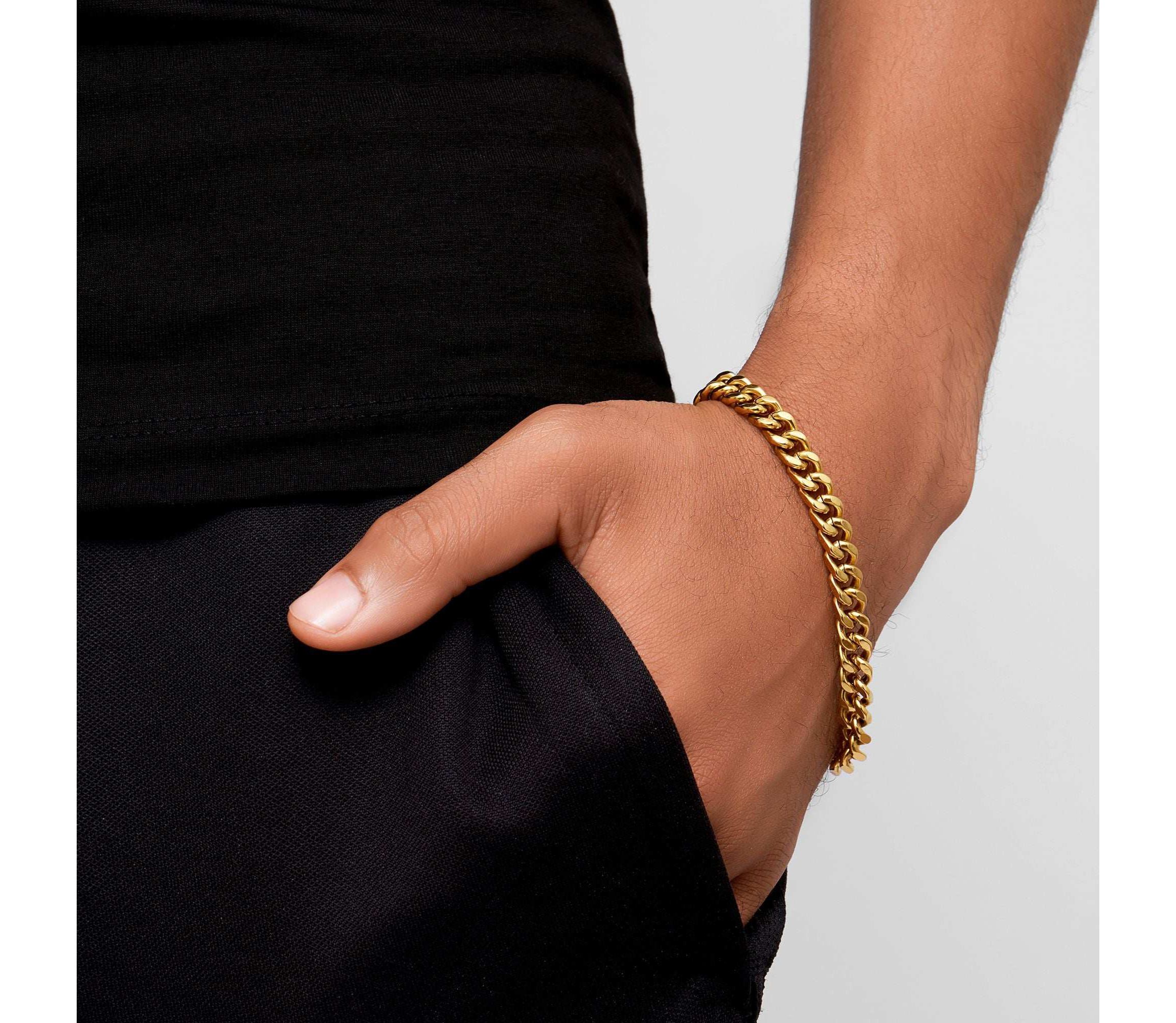 Mens Tarnish Resistant 14k Gold Plated 9" 7mm Cuban Chain Bracelet