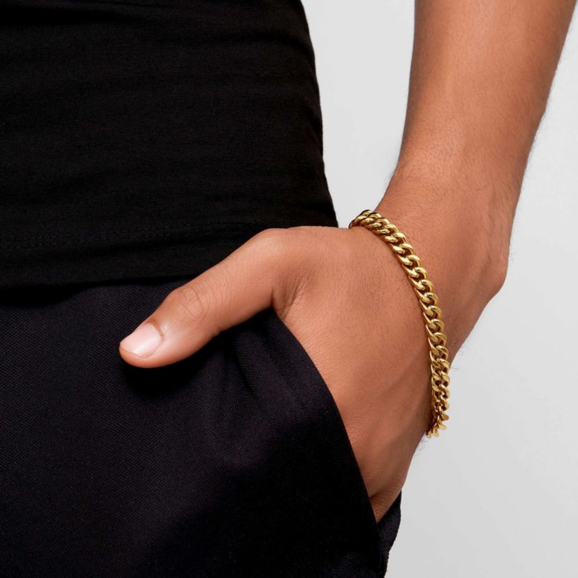 Mens Tarnish Resistant 14k Gold Plated 9" 7mm Cuban Chain Bracelet