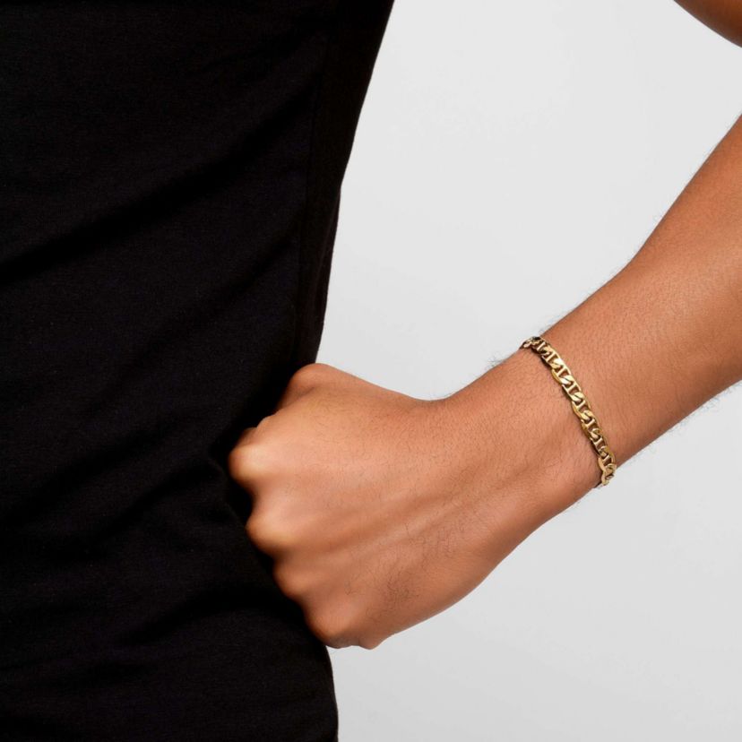 Mens Tarnish Resistant 14k Gold Plated 9 7mm Mariner Chain Bracelet