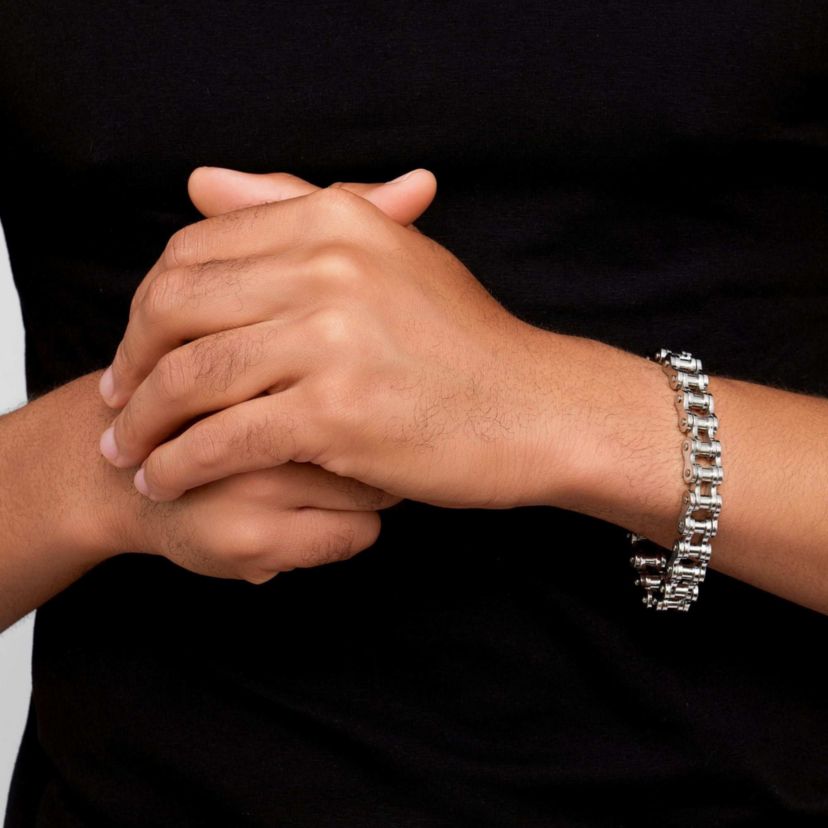 Mens Tarnish Resistant Rhodium Plated Interlock Bracelet