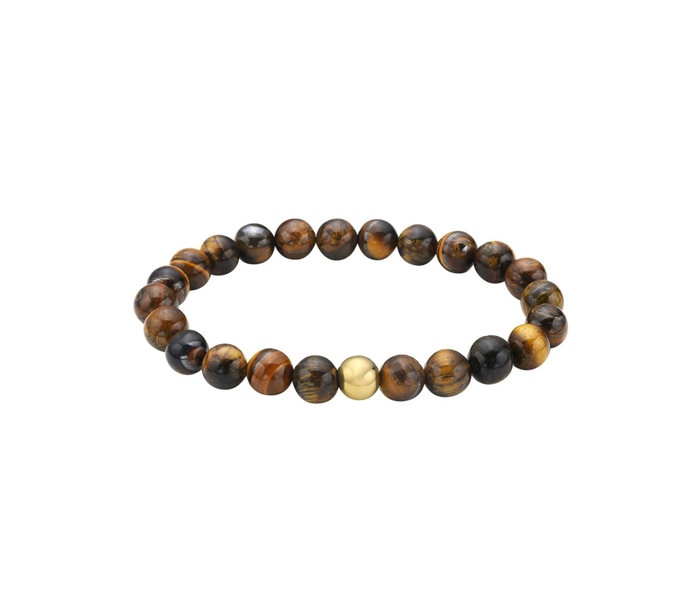 Mens Tarnish Resistant Tigers Eye Bead Stretch Bracelet