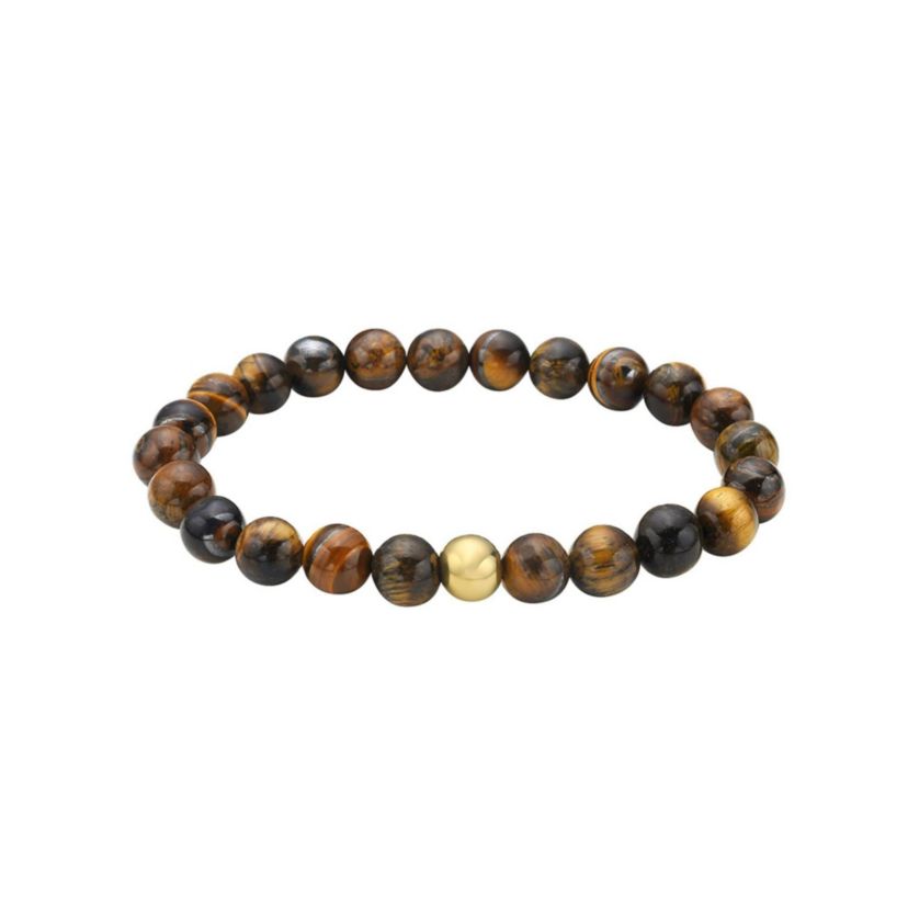 Mens Tarnish Resistant Tigers Eye Bead Stretch Bracelet