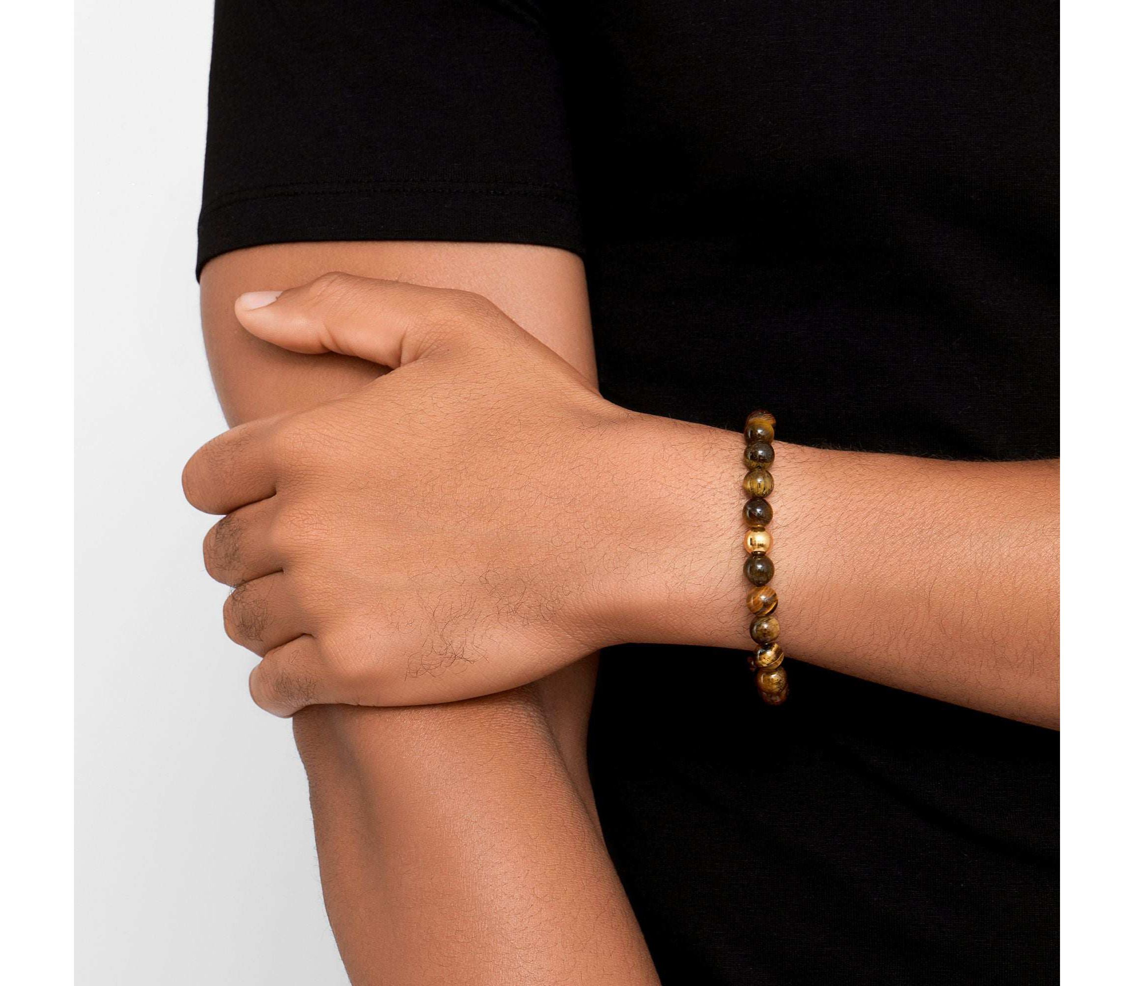 Mens Tarnish Resistant Tigers Eye Bead Stretch Bracelet