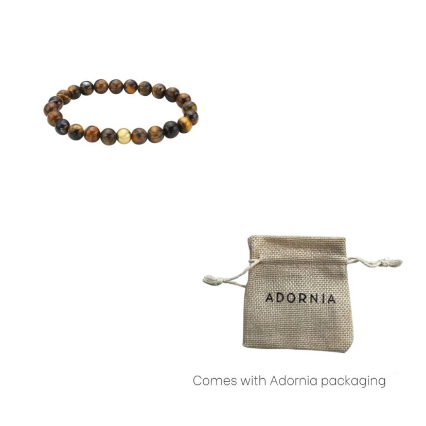 Mens Tarnish Resistant Tigers Eye Bead Stretch Bracelet