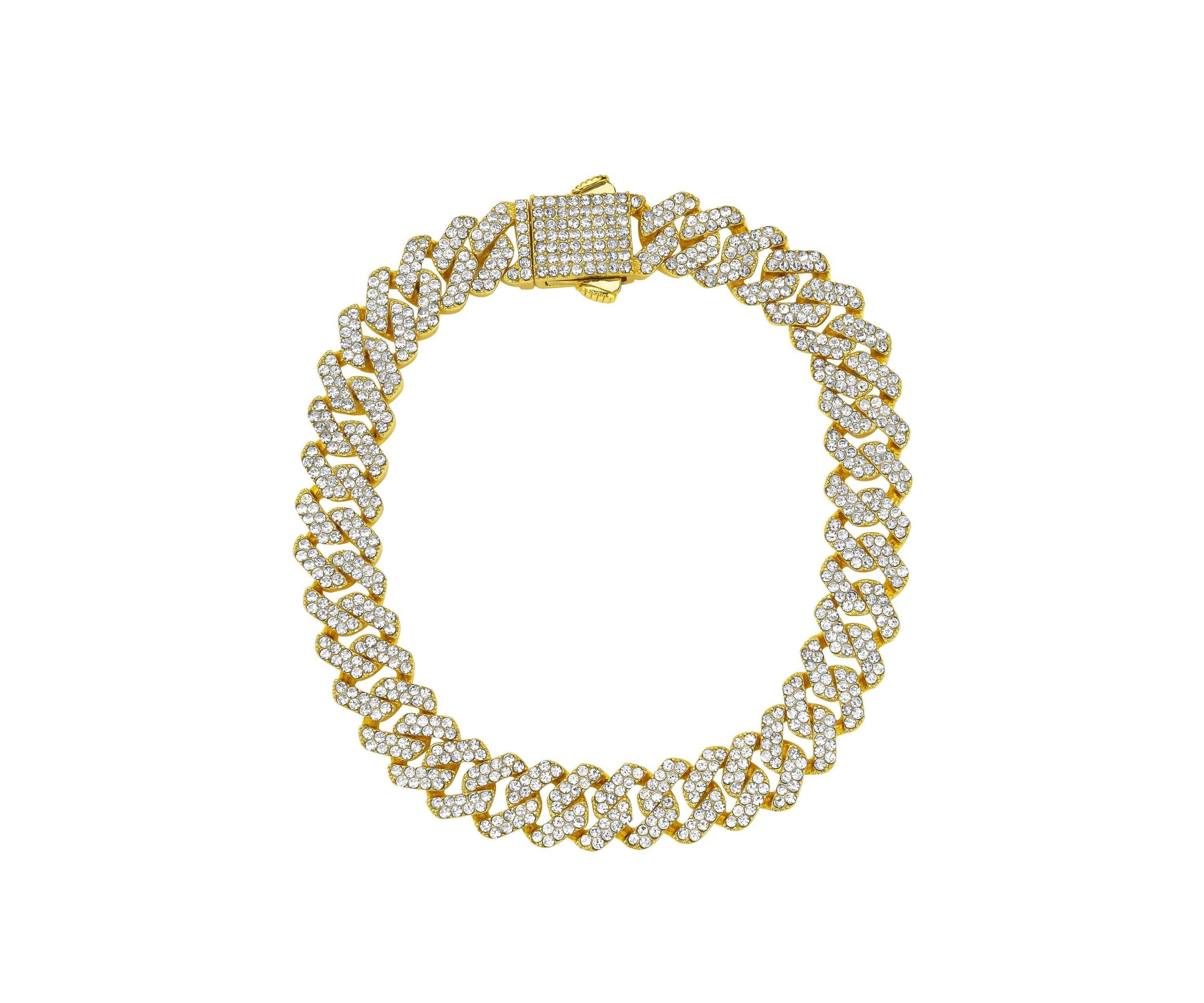 Mens 14k Gold Plated 10mm Cuban Edge Chain CZ Bracelet