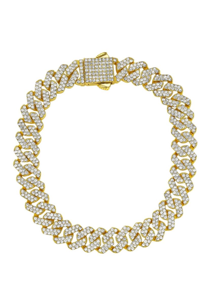 Mens 14k Gold Plated 10mm Cuban Edge Chain CZ Bracelet