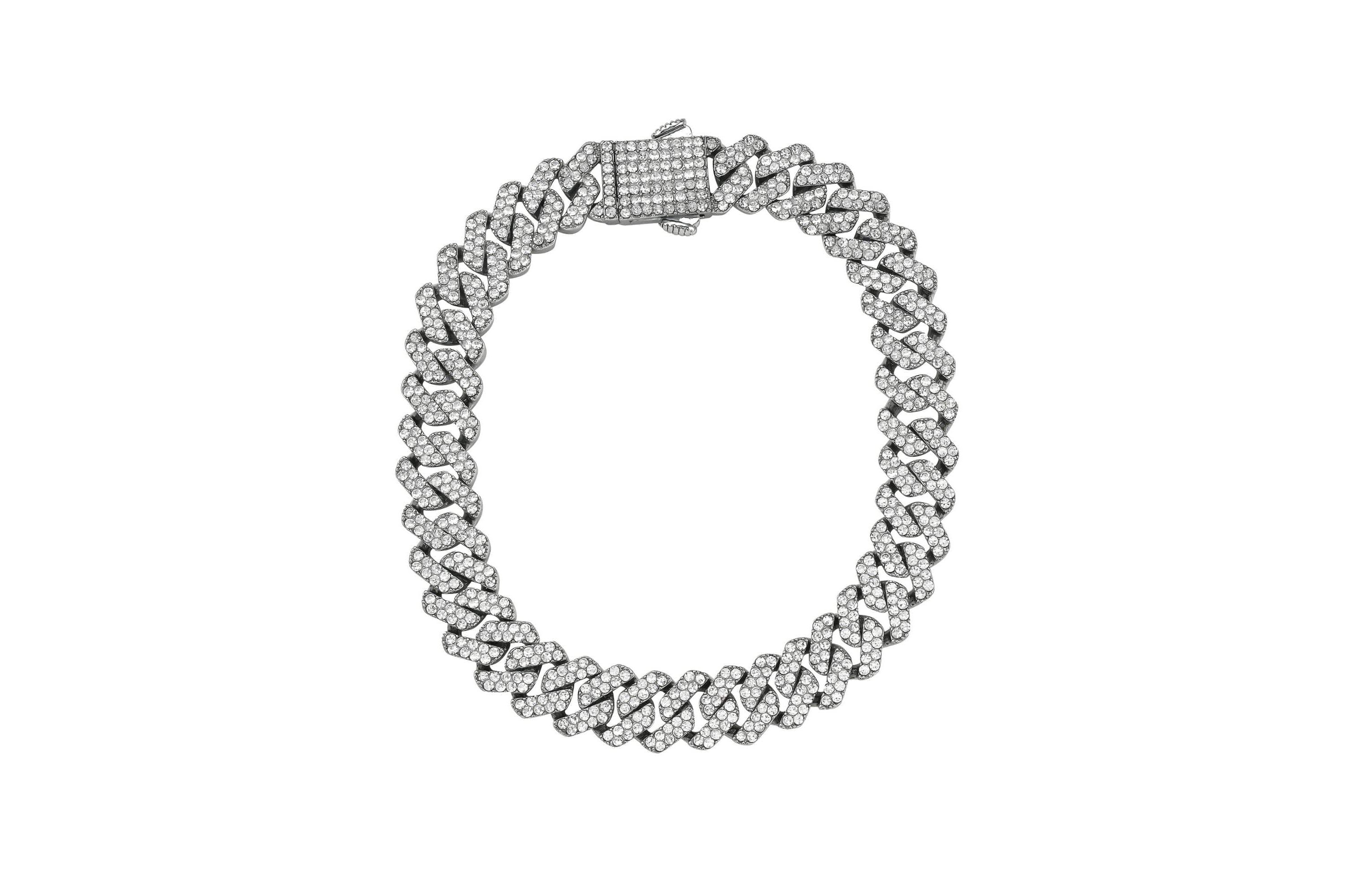 Mens Rhodium Plated 10mm Cuban Edge Chain Bracelet with CZ