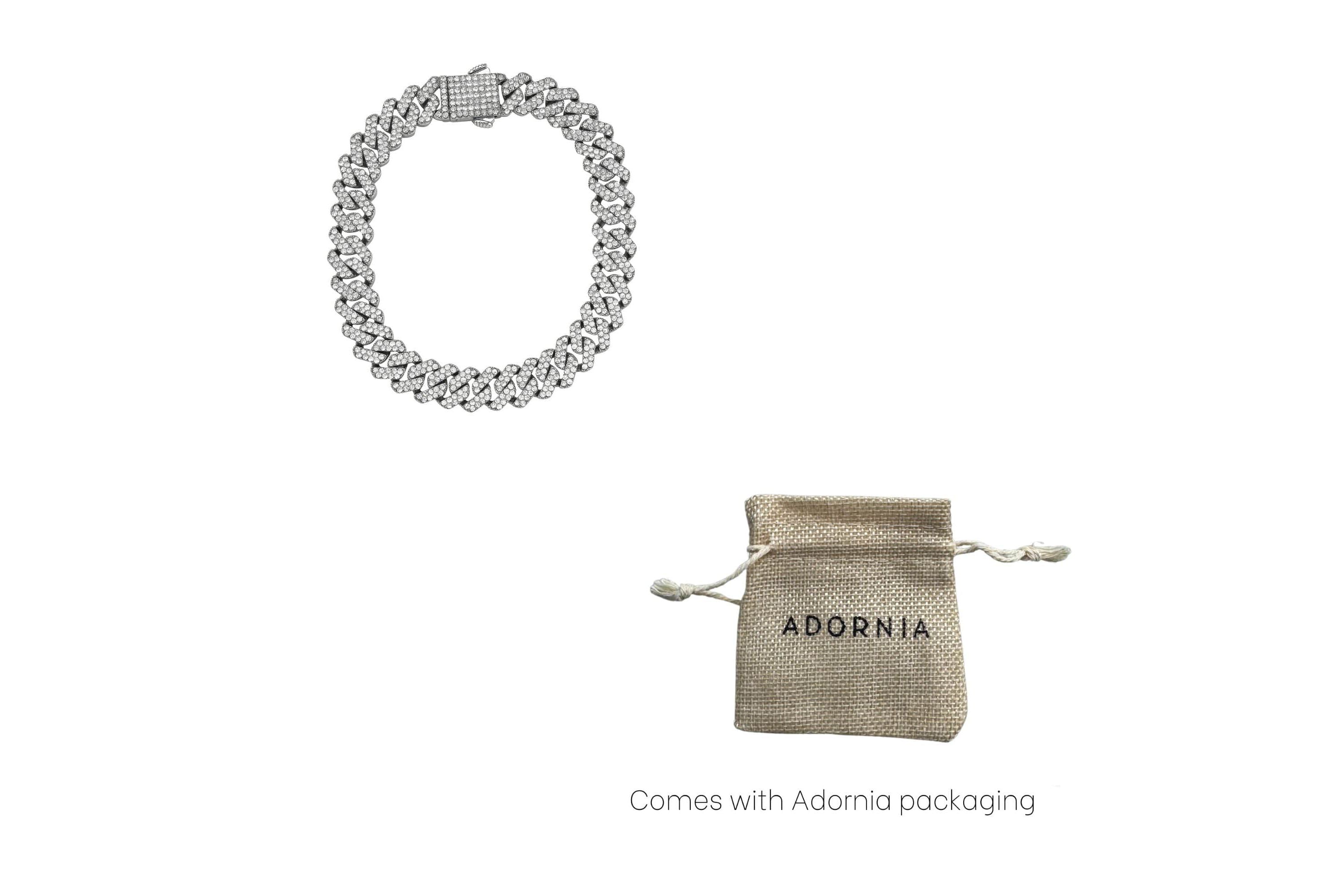Mens Rhodium Plated 10mm Cuban Edge Chain Bracelet with CZ