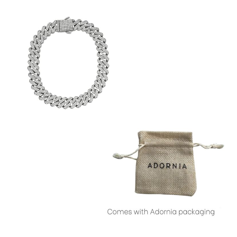 Mens Rhodium Plated 10mm Cuban Edge Chain Bracelet with CZ
