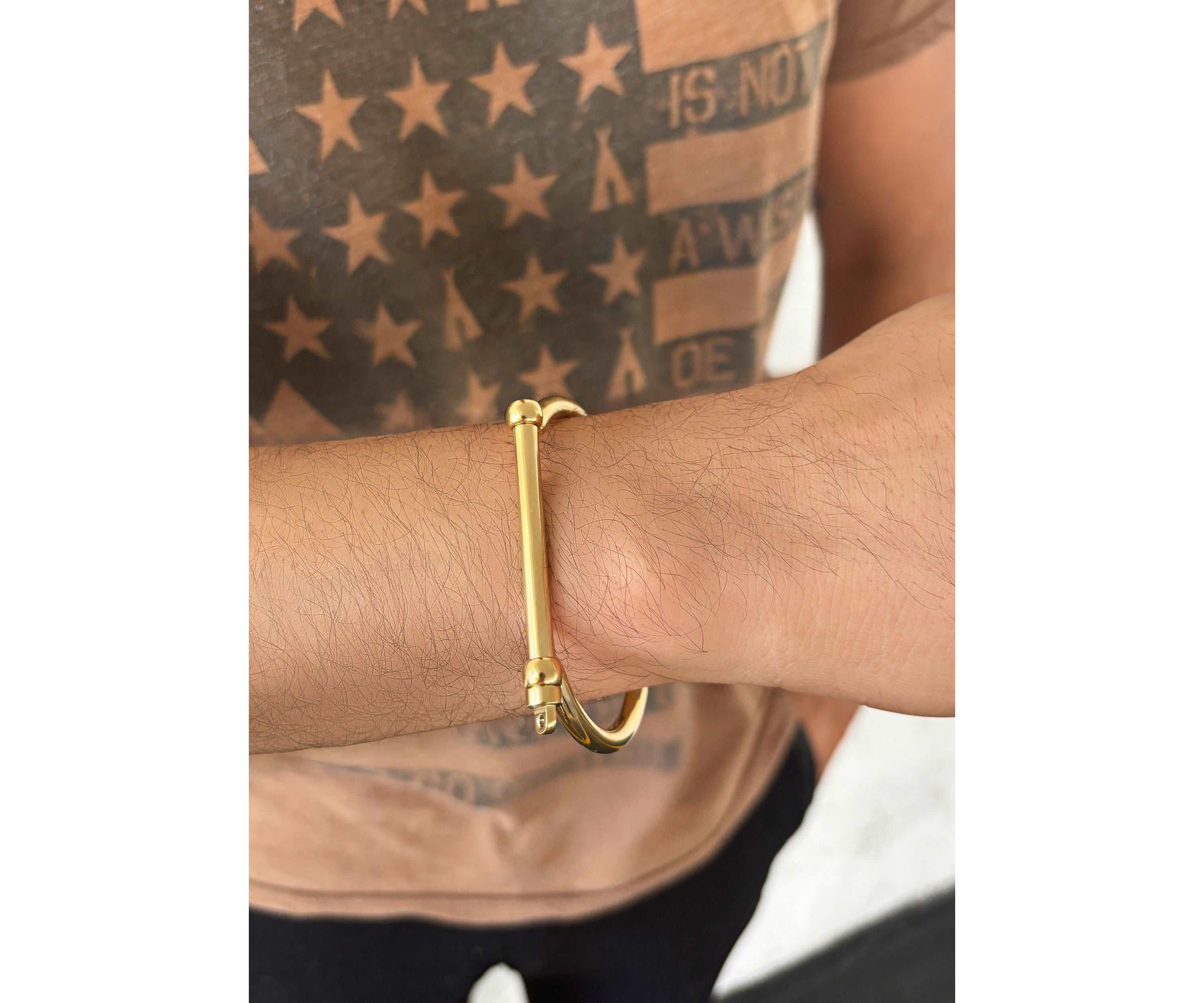 Tarnish Resistant 14k Gold Mens Screw Cuff