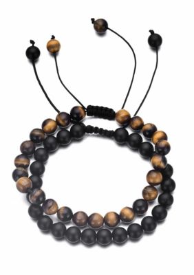 Adornia Man Adjustable Men's Black and Tiger's Eye Bracelet Set