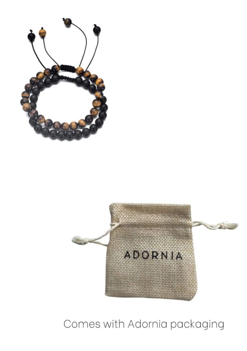 Adjustable Mens Black and Tigers Eye Bracelet Set
