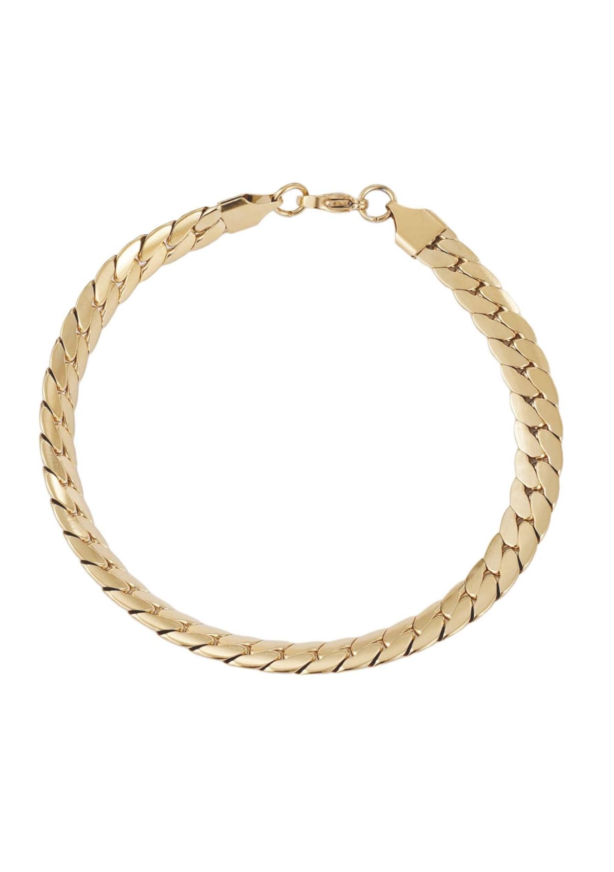 Tarnish Resistant Mens 18k Gold Plated Flat Curb Chain Bracelet