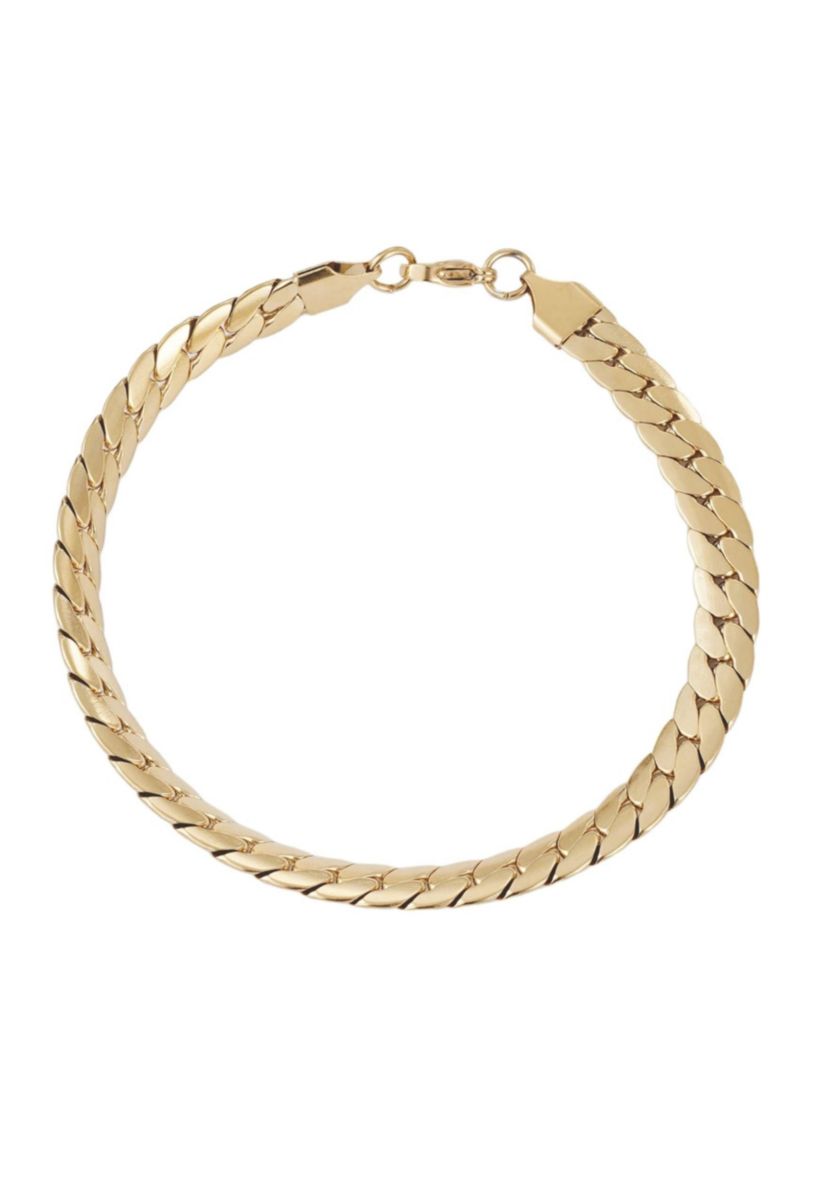 Tarnish Resistant Mens 18k Gold Plated Flat Curb Chain Bracelet
