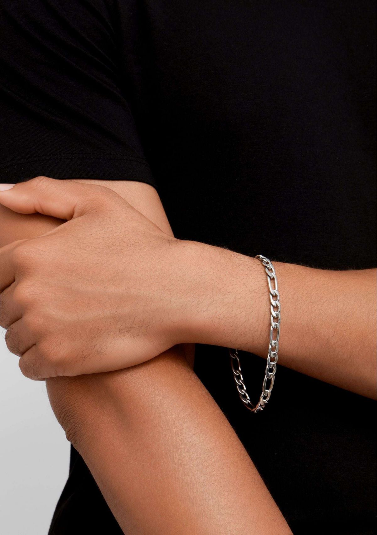 Tarnish Resistant Mens Set of Two Silver Chain Bracelets