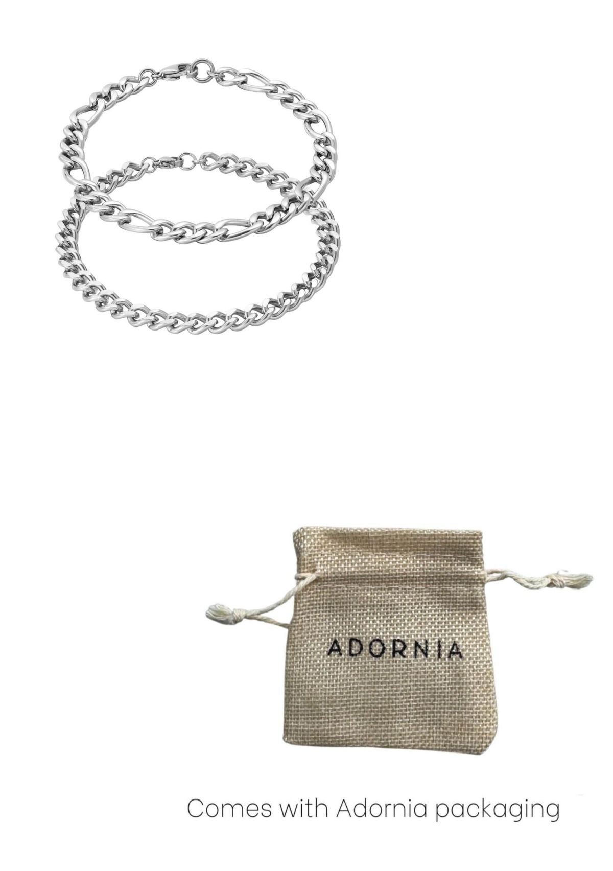 Tarnish Resistant Mens Set of Two Silver Chain Bracelets