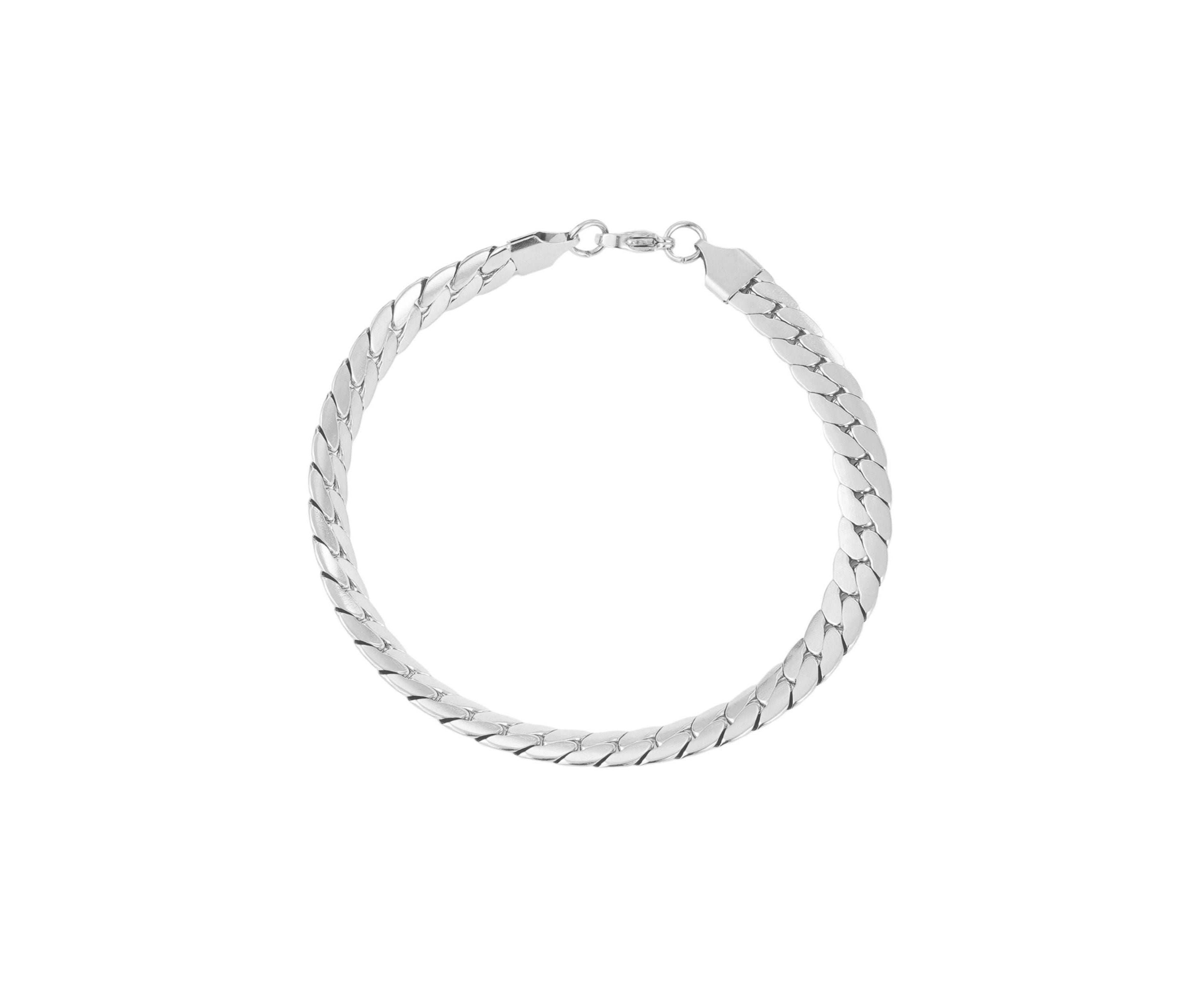 Tarnish Resistant Mens Silver Plated Flat Curb Chain Bracelet