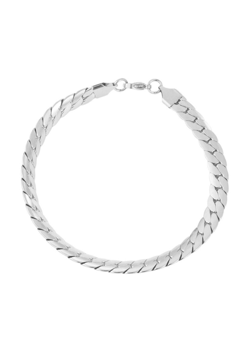 Tarnish Resistant Mens Silver Plated Flat Curb Chain Bracelet